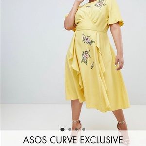 ASOS Curve midi  Yellow A Line dress